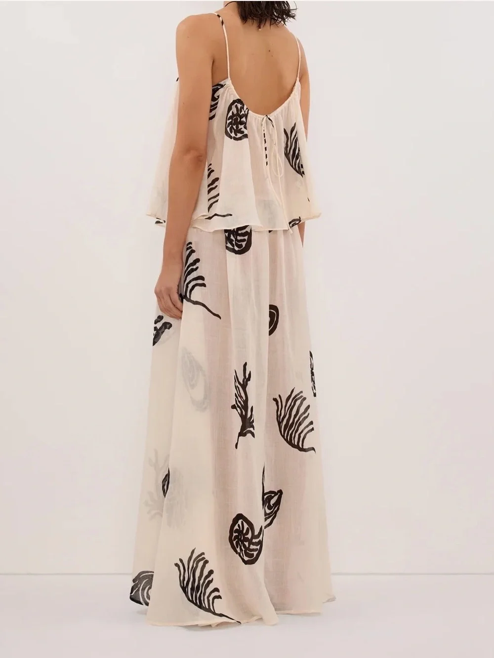 DISSH White Maxi Skirt with Black Abstract Floral Print